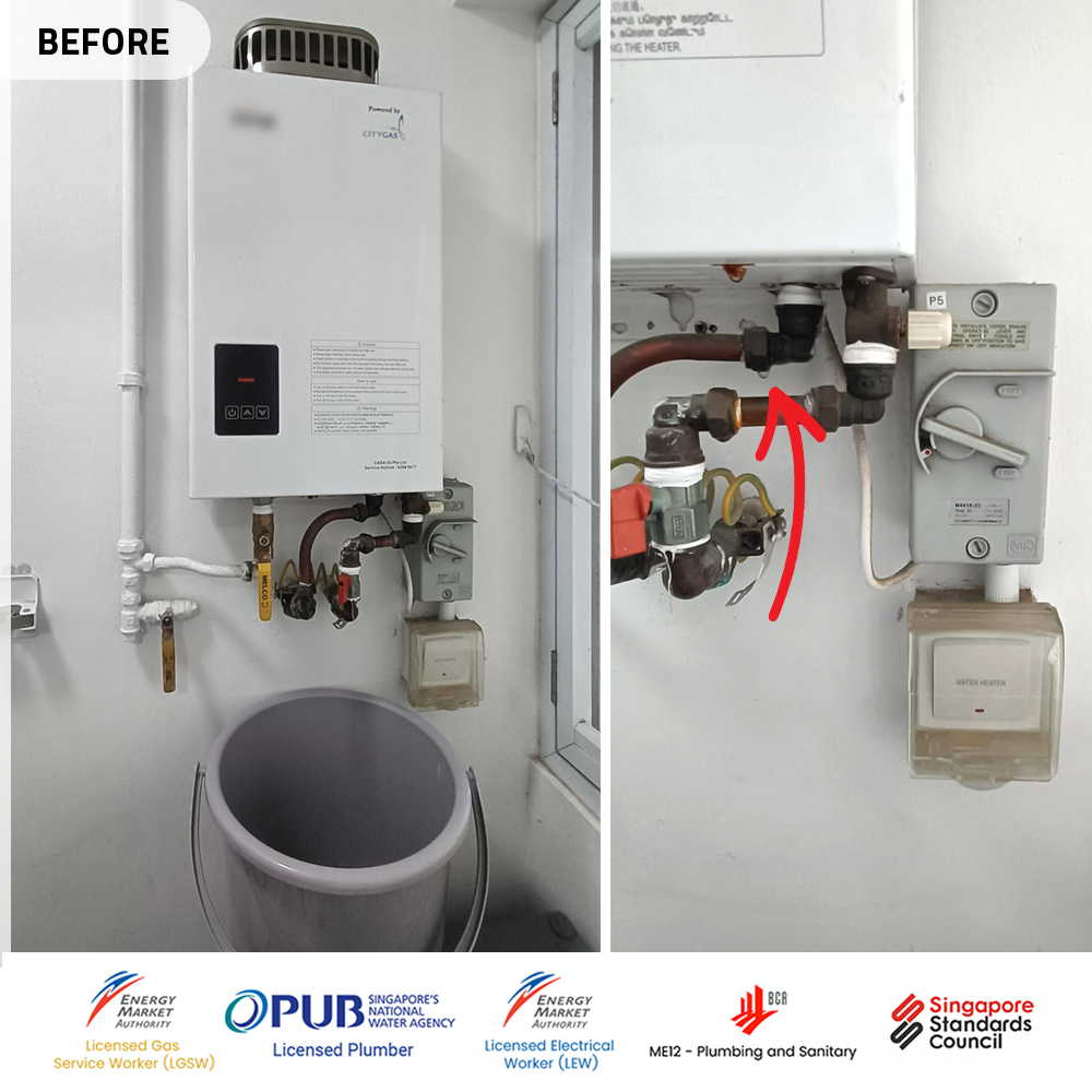 Gas Heater Installation and Replacement in Ang Mo Kio 7 Indoor Gas heater powered by Citygas - Leaking Water 01