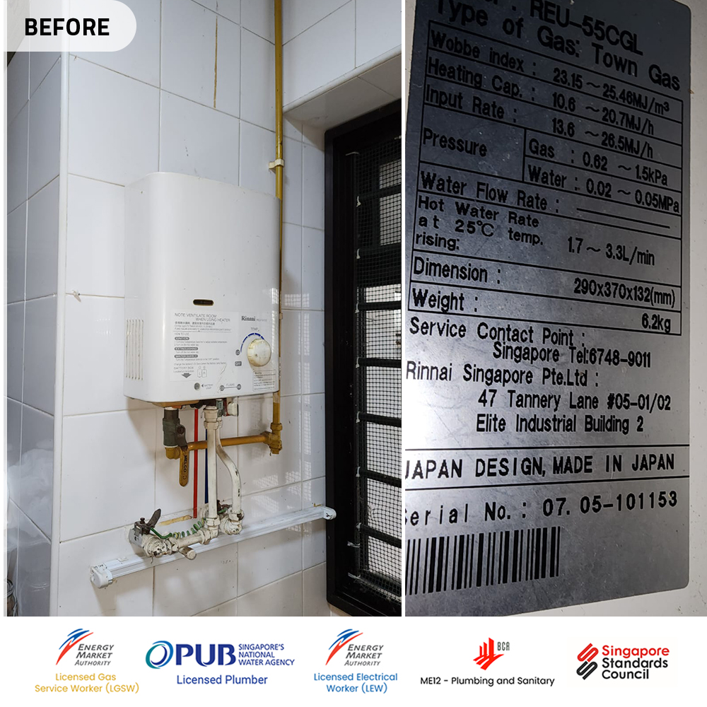 Rinnai REU-55CGL Gas Water Heater HDB Replacement to Macro MA-10FE at 26B Jalan Membina 3 Indoor Rinnai REU-55CGL Gas Heater HDB 01