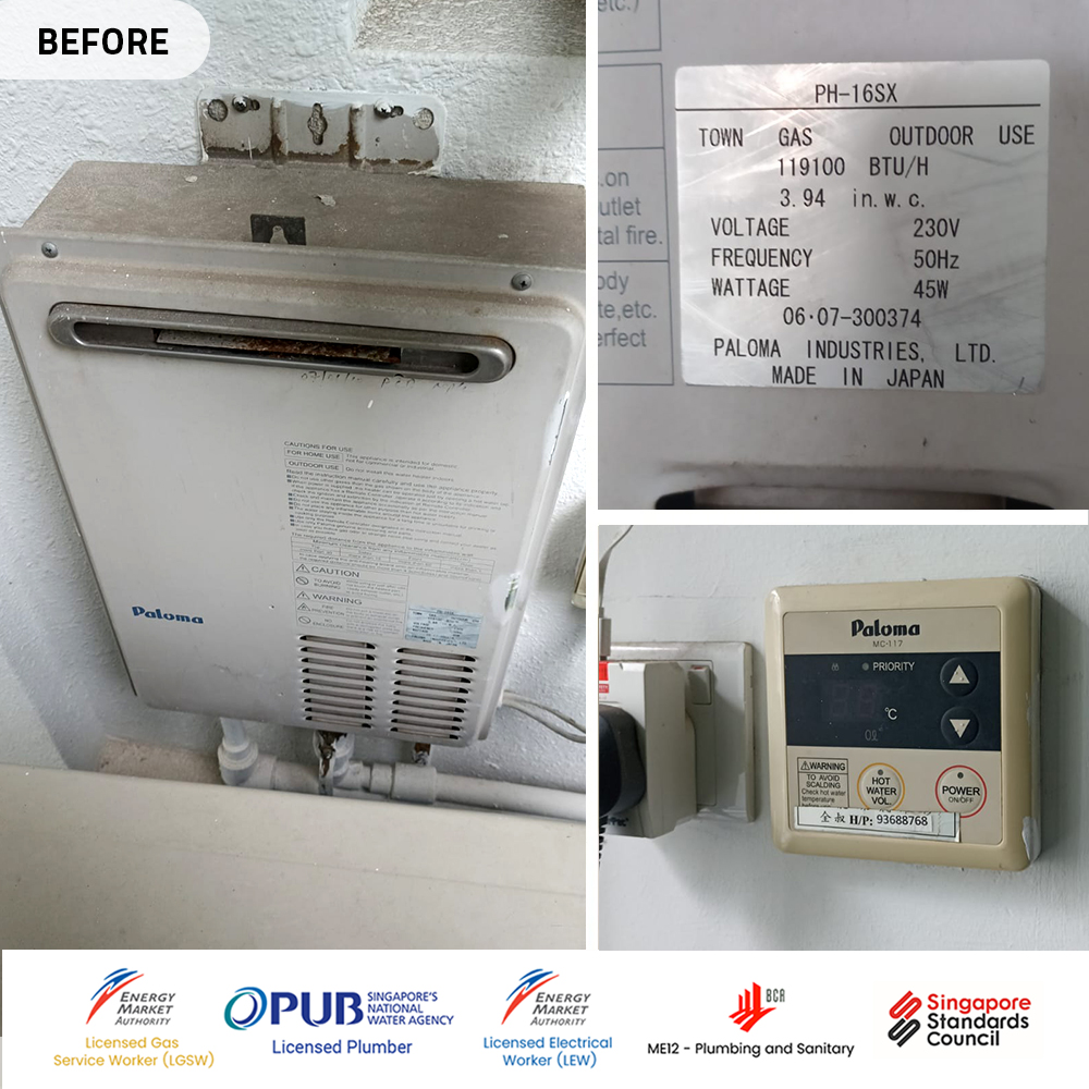 Boon Lay Gas Water Heater Installation Replacement Singapore - The Lake Shore - Before