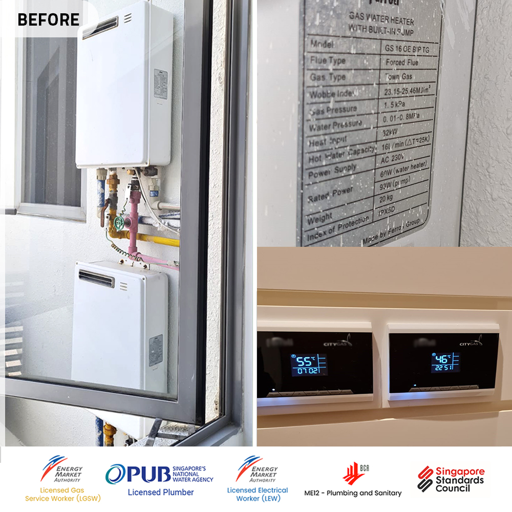 Bukit Timah Gas Water Heater Installation Replacement Cyan - Before