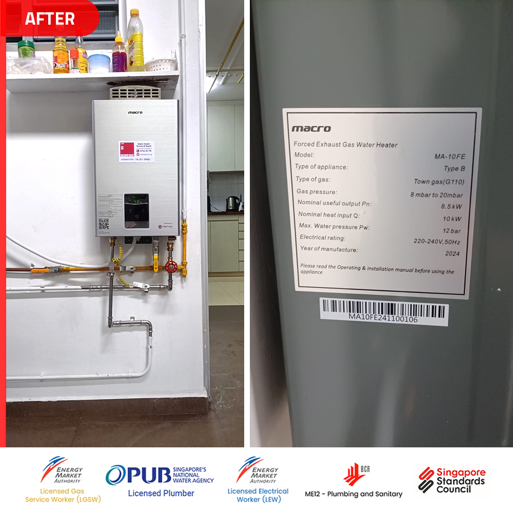 Gas Water Heater Installation HDB 15 Toh Yi Drive