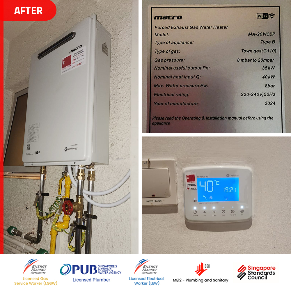 Gas Heater Installation and Replacement in Hougang 9 Hougang Gas Water Heater Installation Replacement - Kovan Residences - After