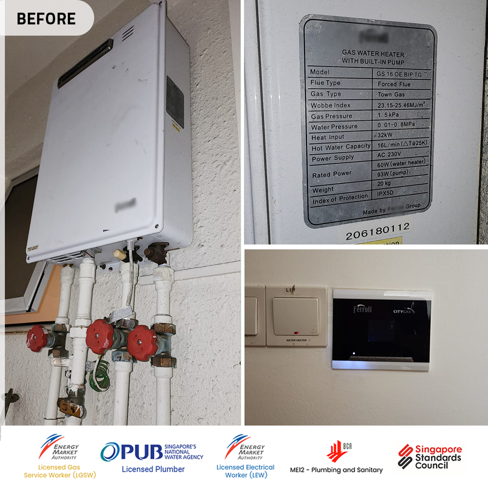 Gas Heater Installation and Replacement in Hougang 10 Hougang Gas Water Heater Installation Replacement - Kovan Residences - Before