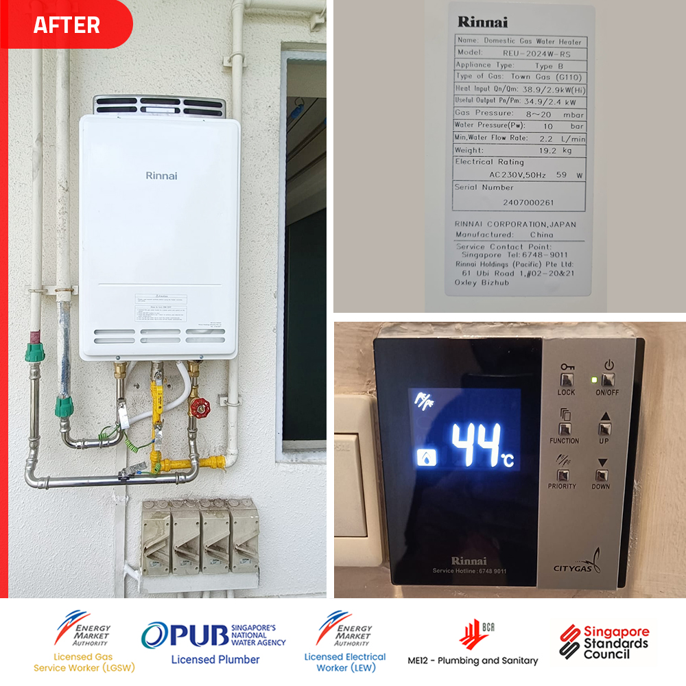 Yio Chu Kang Gas Water Heater Installation Replacement - The Calrose - After