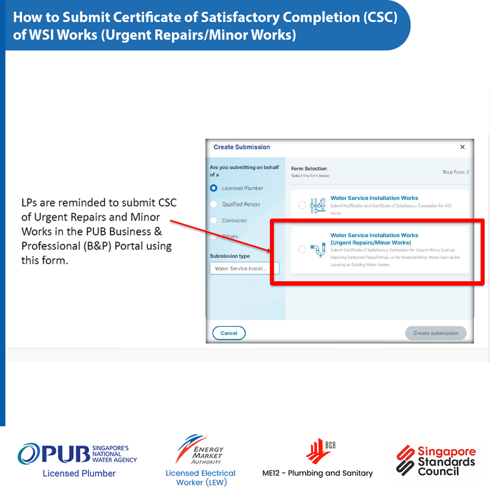 How to obtain PUB Storage Heater Installation Certificate 9 Create Water Service Installation Works Submission