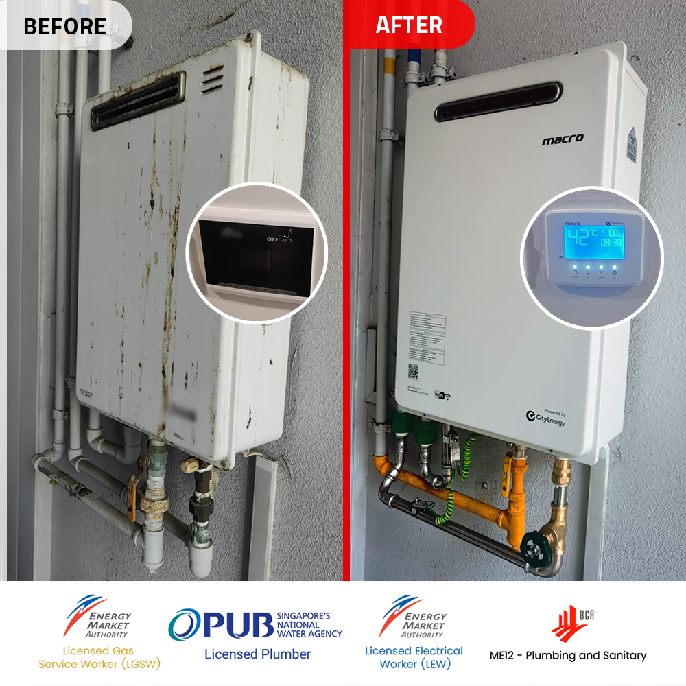 Before After Gas Heater Replacement Parc Centros Punggol