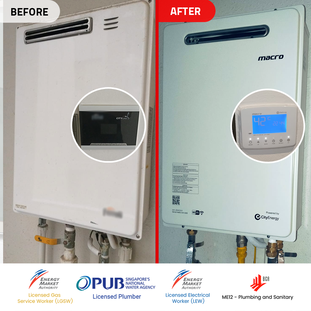 Before After Gas Heater Replacement Skypark Residences Sembawang