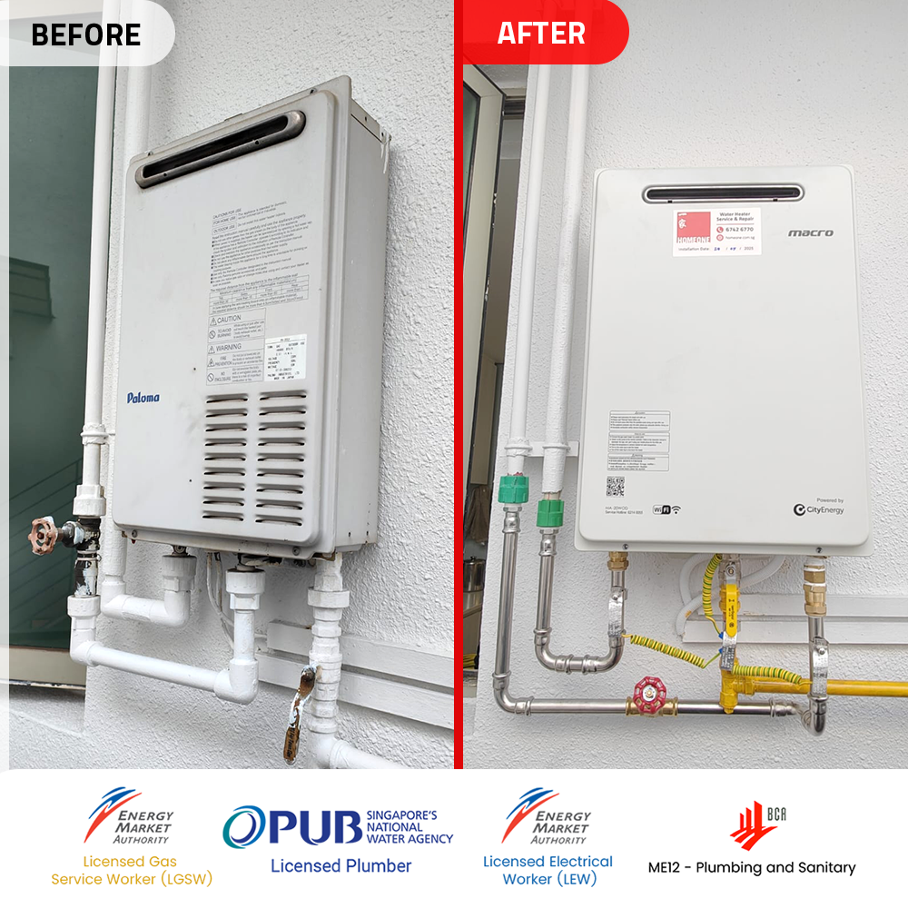 Gas Heater Replacement The Calrose - Before After - Yio Chu Kang