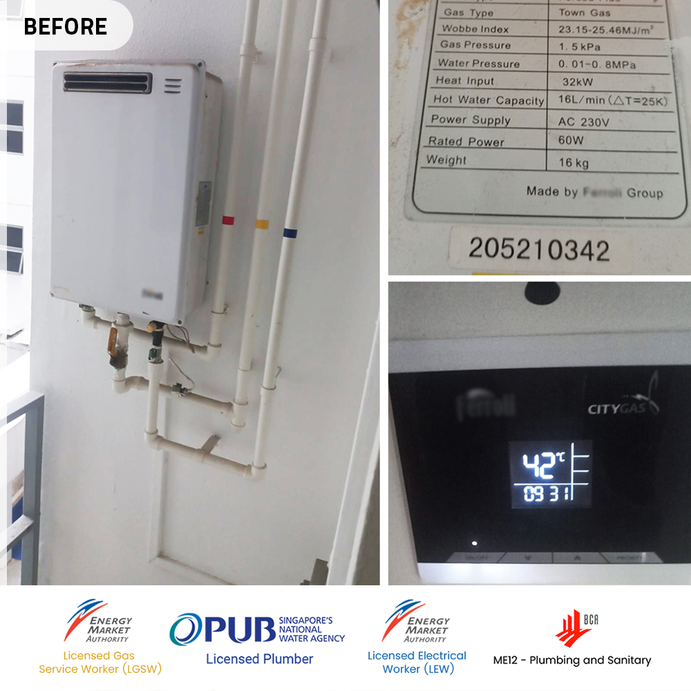Before Gas Heater Replacement Prive Punggol