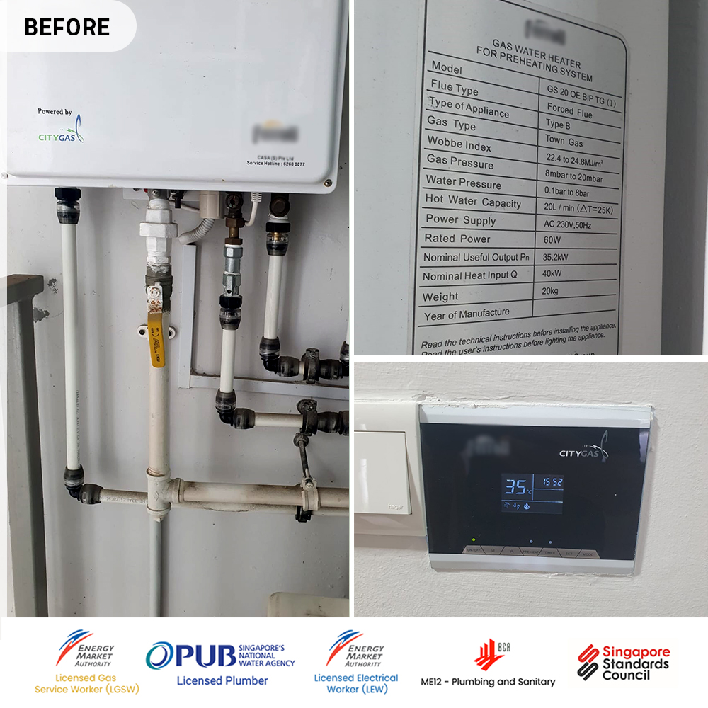 Sembawang Gas Water Heater Installation Replacement - Parc Life - Before