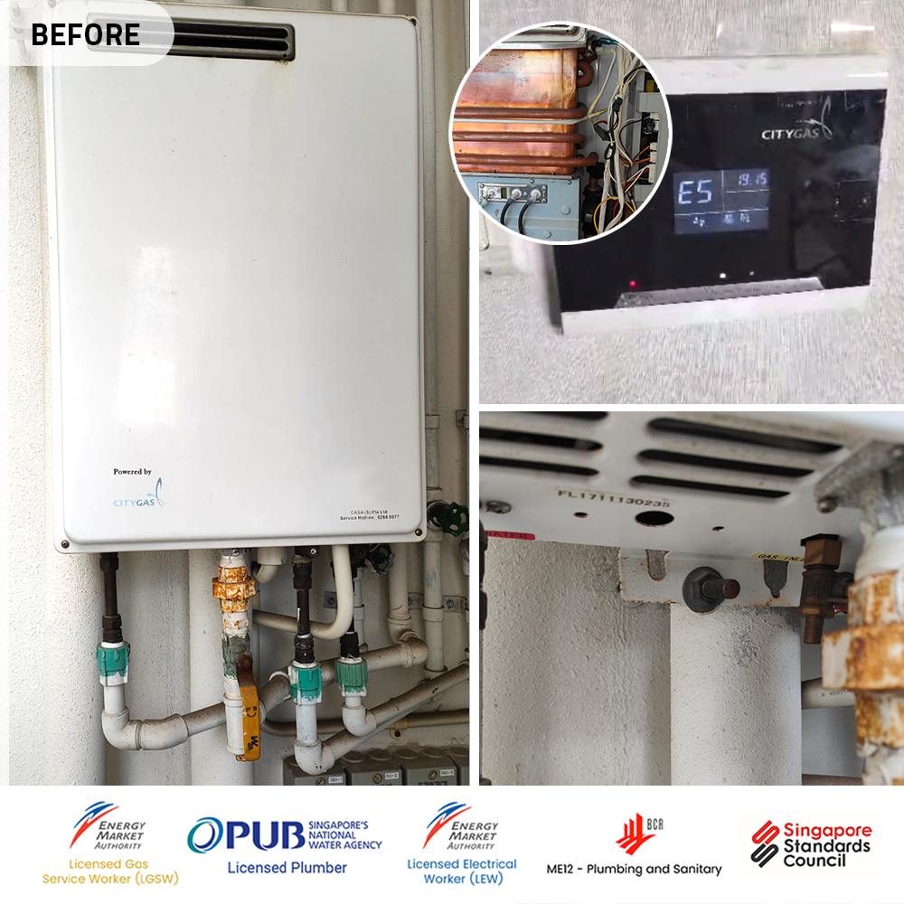 City Gas Heater North Park Residences E5 Error Code Gas Heater Replacement - 02