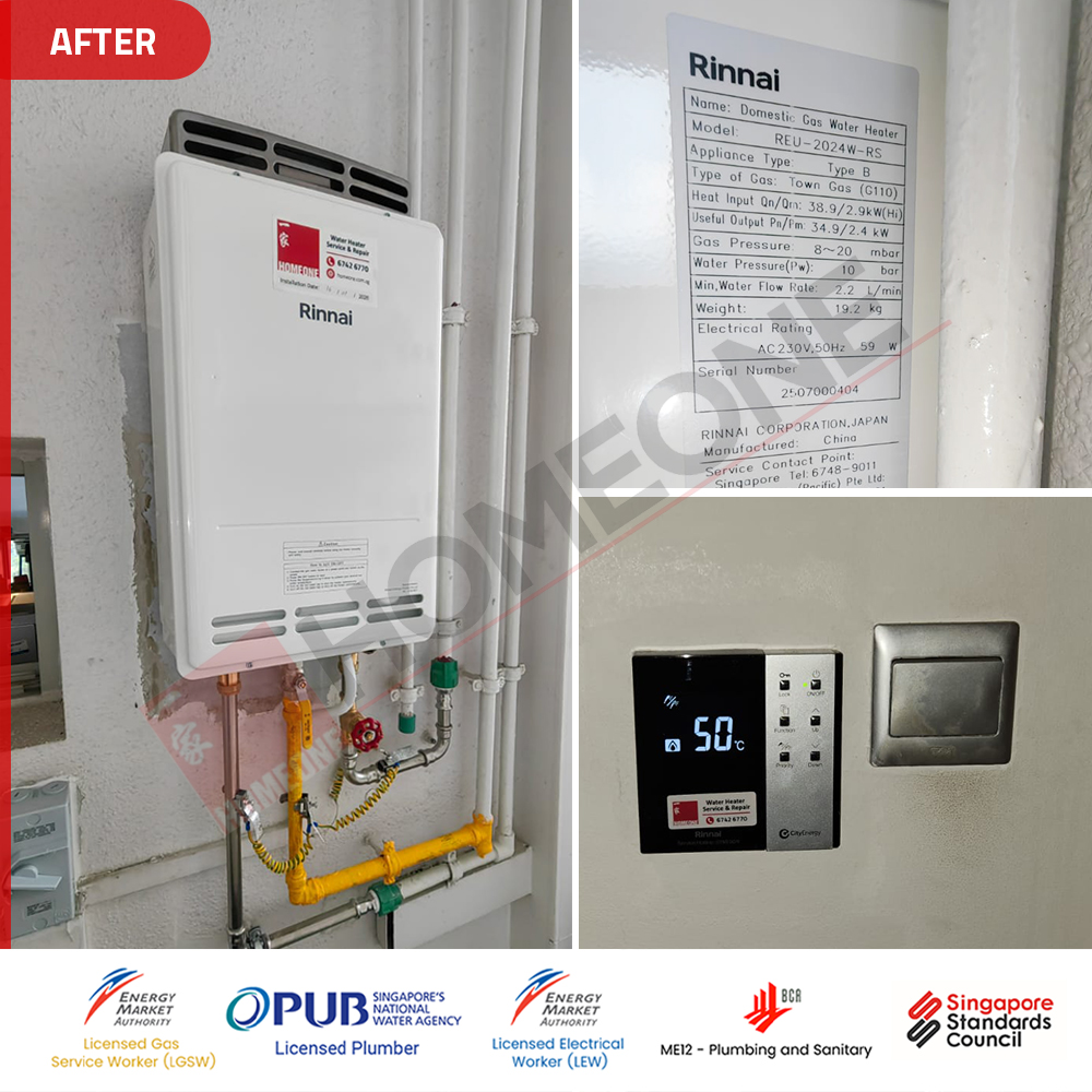 Gas Water Heater Gas Leak at Tree House – Citygas Supply: Replacement to Rinnai REU-2024W-RS 4 City Gas Heater with Gas Leak at Tree House - Gas Heater Replacement 03