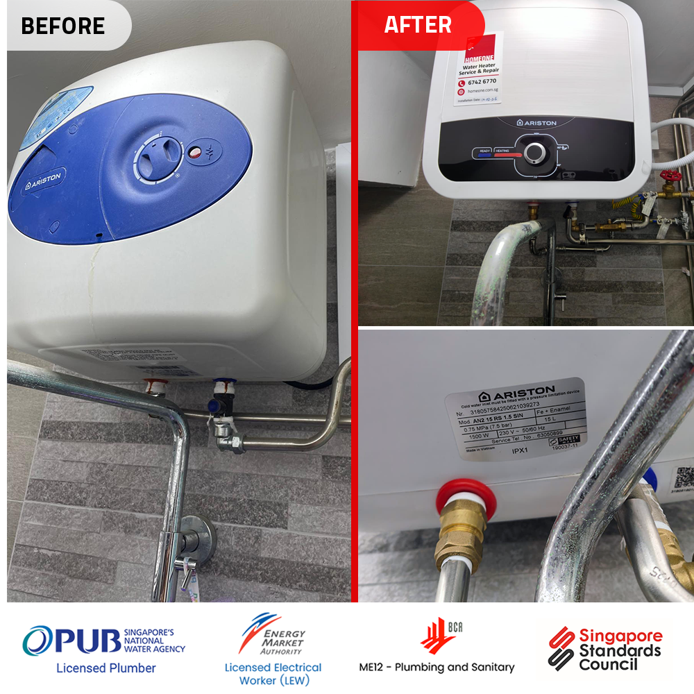 Before: leaking storage water heater in Ang Mo Kio HDB