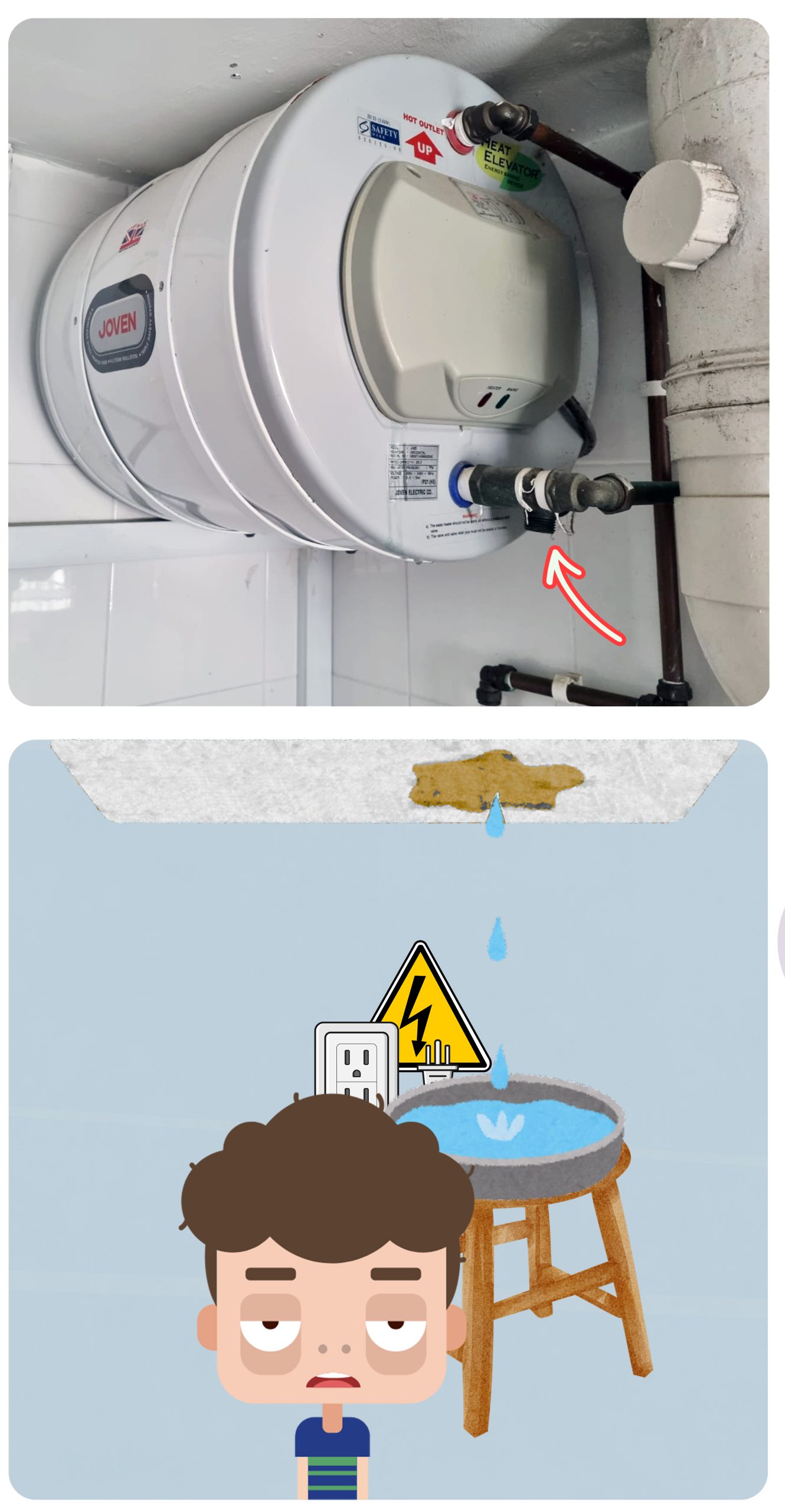 without drainpipe may damage ceiling and affect electrical points