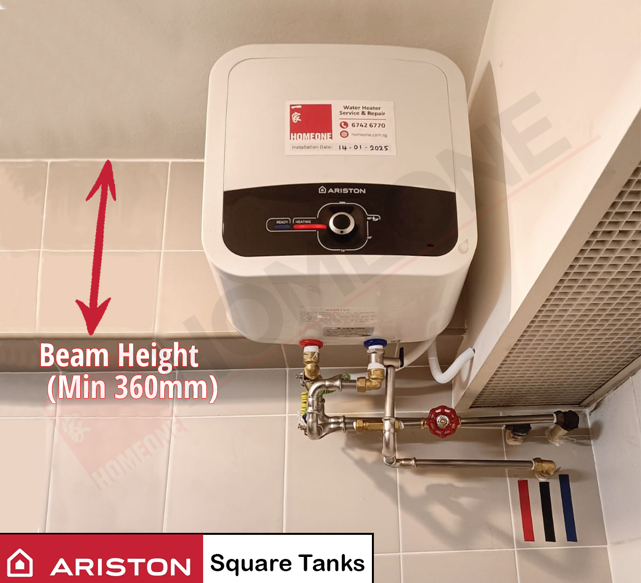 Ariston Square Tanks beam side mount min 360mm