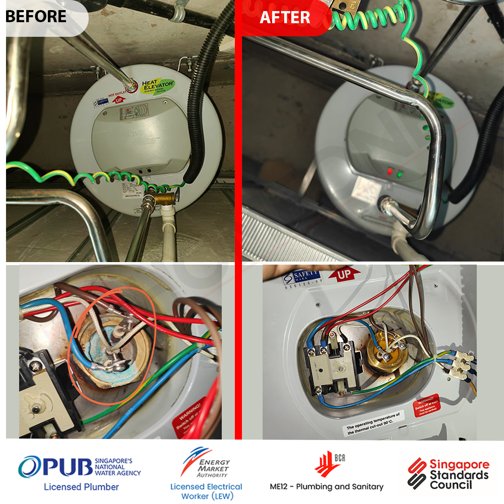 Water Heater Repaired by Plumber - Joven Heating Element Repair.before and after