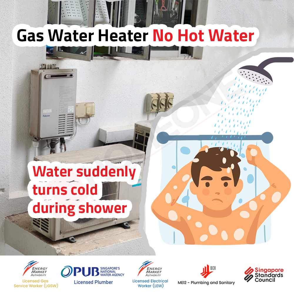 Gas water heater no hot water — water suddenly turns cold during shower