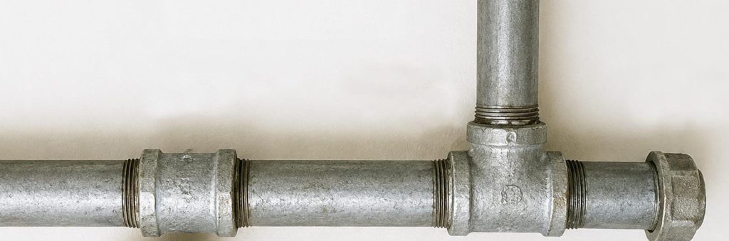 Galvanised iron GI pipe with threaded fittings