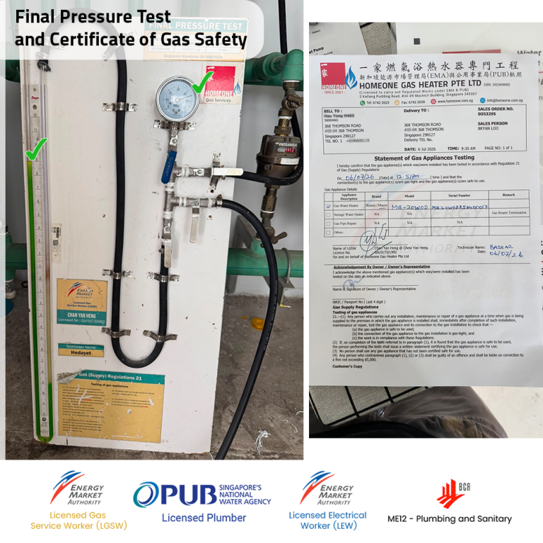 CO leak Gas Water Heater power by Citygas at 368 Thomson Final Pressure Test