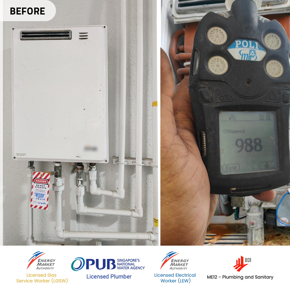 CO leak Gas Water Heater power by Citygas at Skypak Before 1