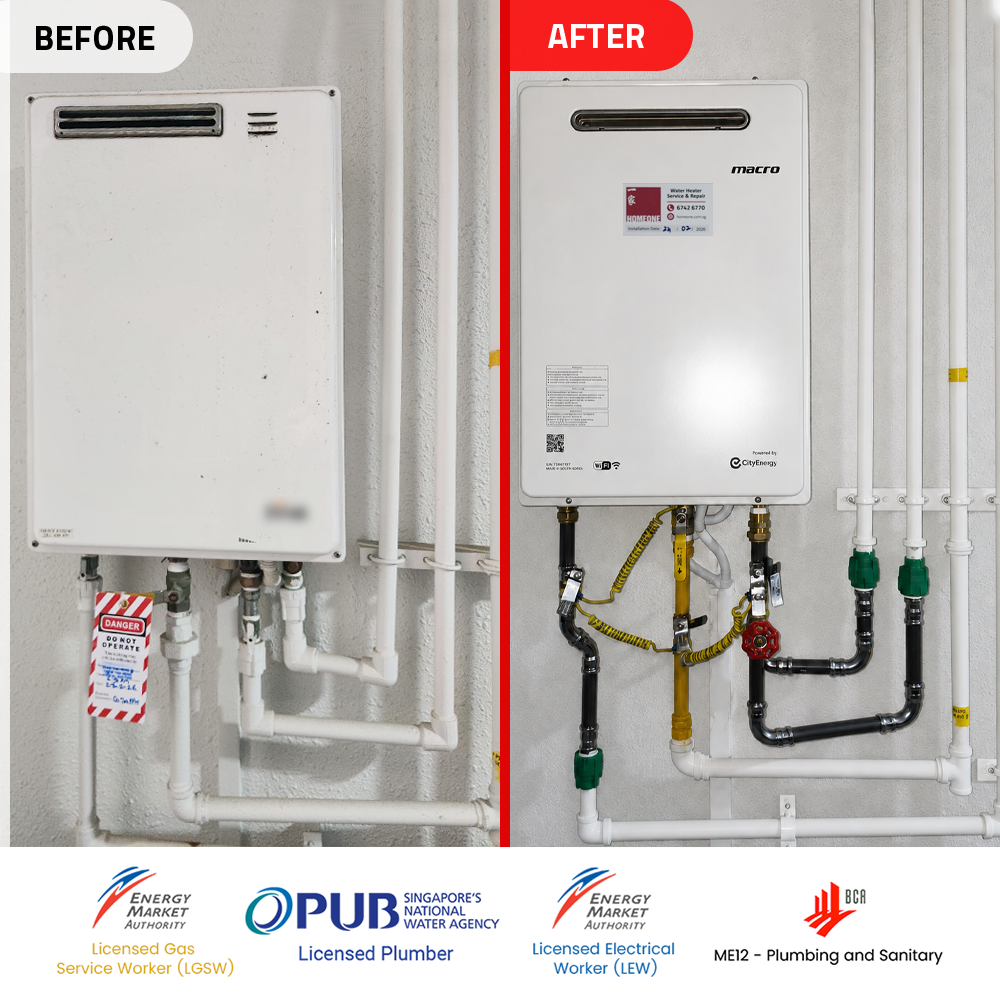 Gas Water Heater Powerd by Citygas Replacement at SkyPark Residences 1 CO leak Gas Water Heater power by Citygas at Skypark - Before & After