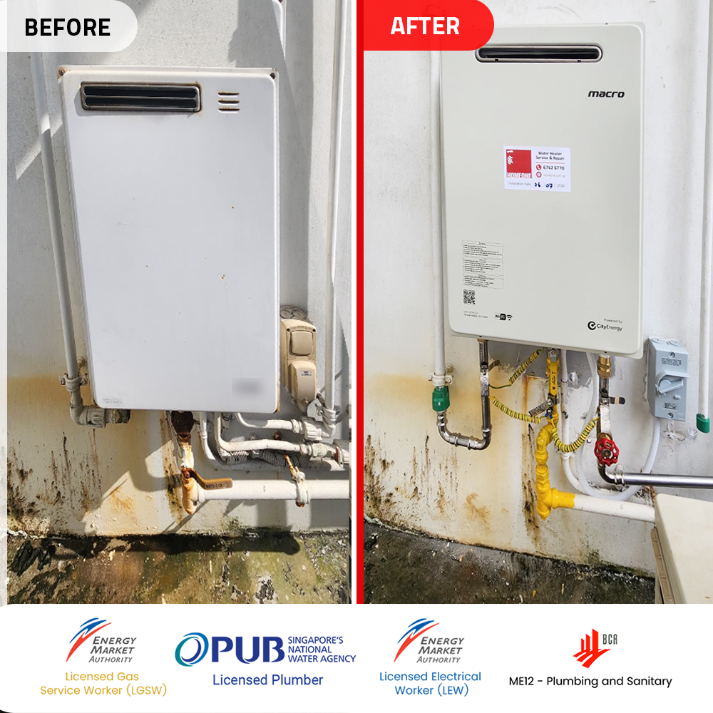 CO leak Gas Water Heater power by Citygas at 368 Thomson - Before & After