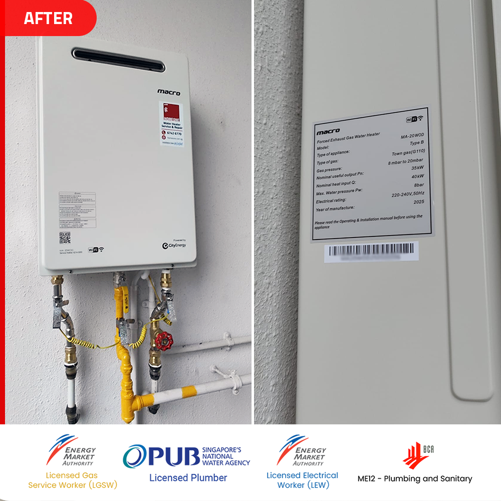 Gas Heater Installation and Replacement in Clementi 6 after Macro MA-20WOD gas heater installed hundred trees clementi