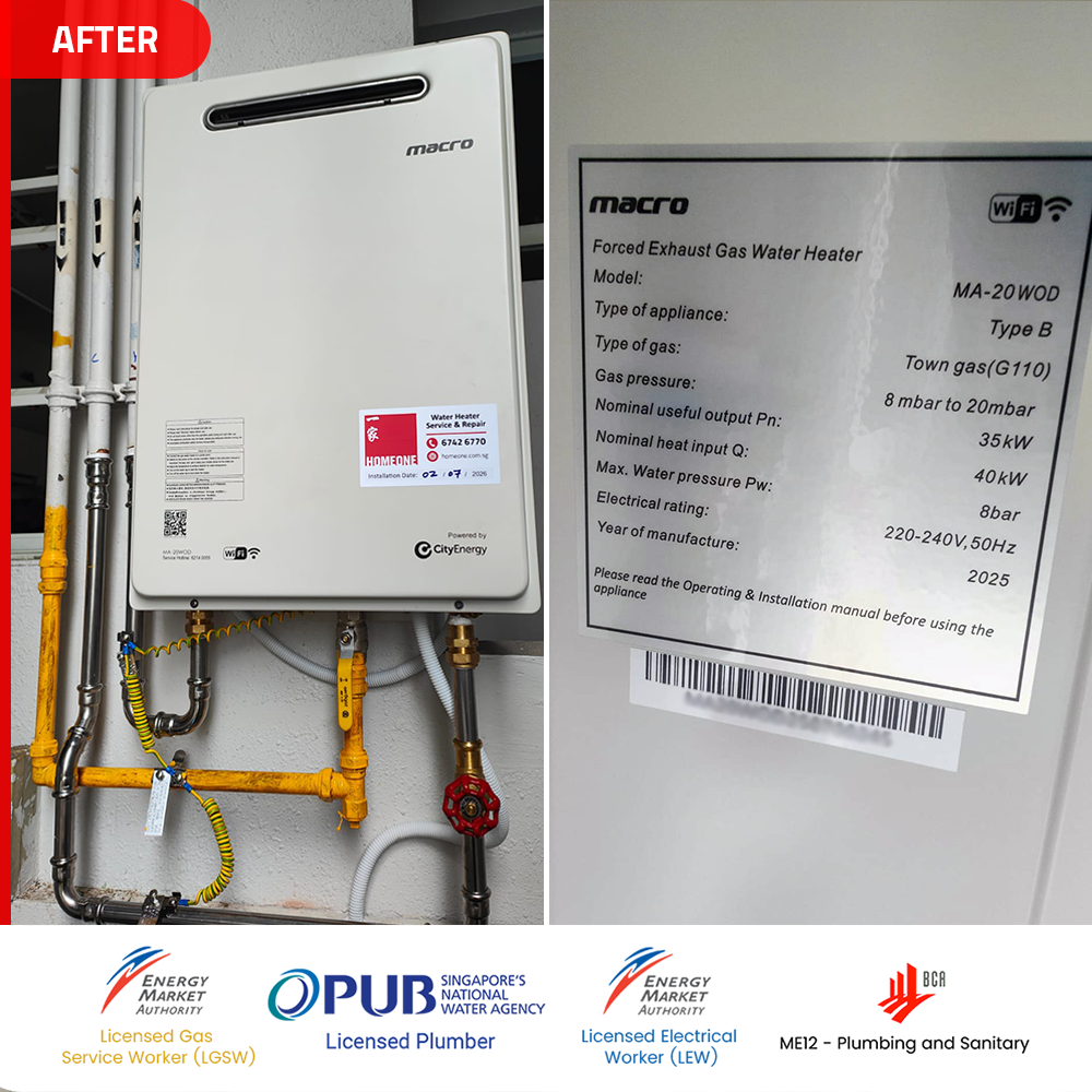 Gas Heater Installation and Replacement in Tiong Bahru 10 After Macro MA-20WOD Gas Heater installed the regency tiong bahru