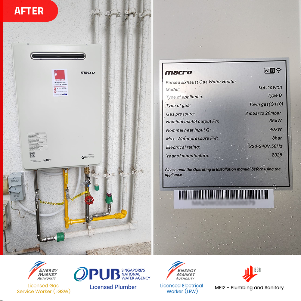 Gas Heater Installation and Replacement in Novena 6 after Macro MA-20WOD gas water heater installed soleil at sinaran novena