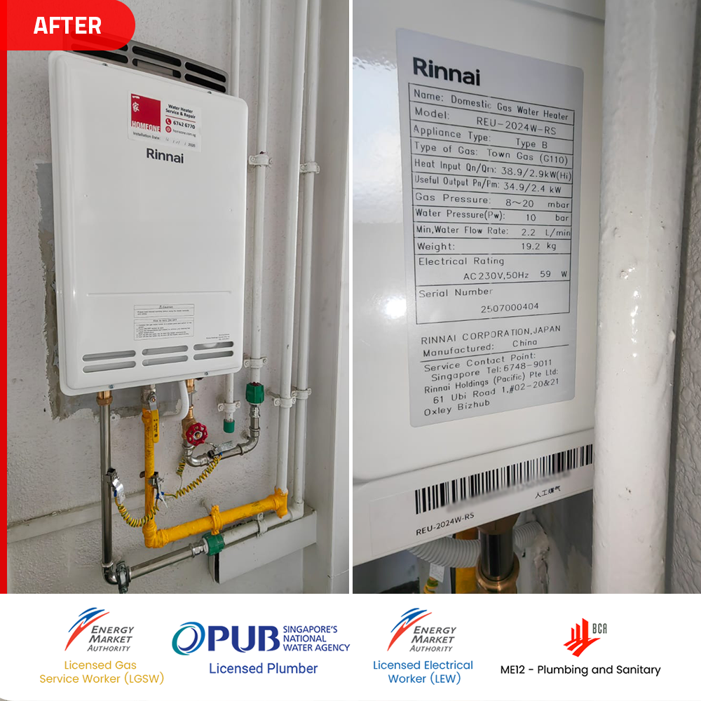 Gas Heater Installation and Replacement in Bukit Panjang 6 after Rinnai-REU-2024W-RS gas heater installed at tree house