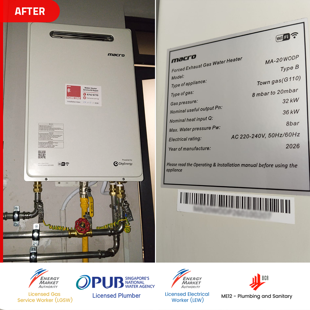 Gas Heater Installation and Replacement in Potong Pasir 6 after Marco MA-20WODP gas heater installed- poiz residences - potong pasir