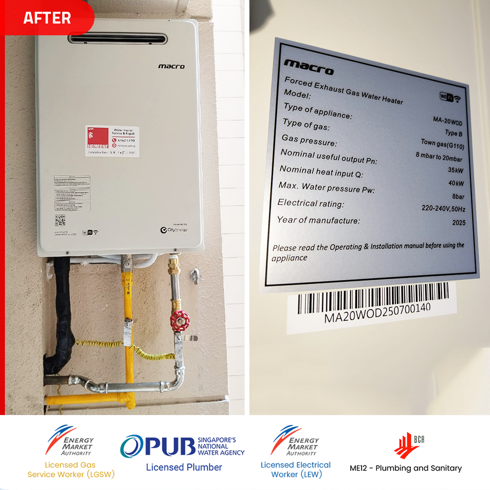 Gas Heater Installation and Replacement in Bishan 10 after macro ma-20wod gas heater installed at bishan - the gardens
