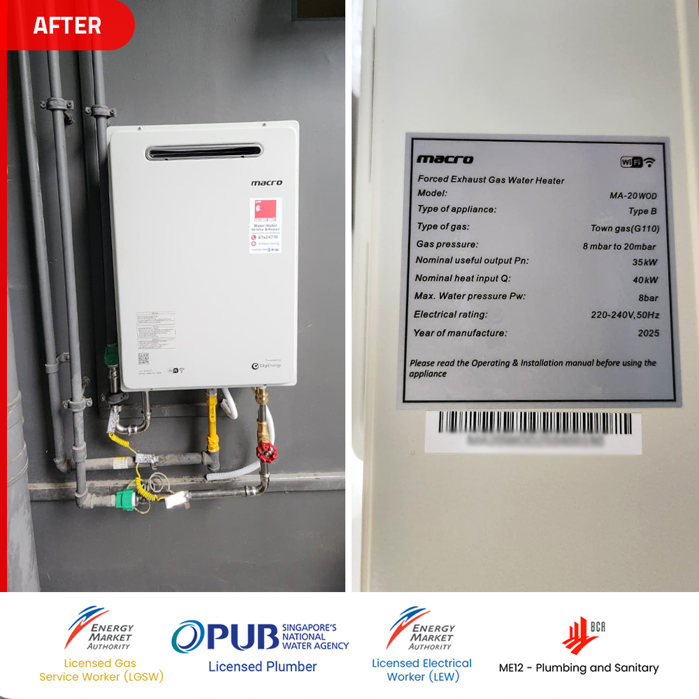 After Macro MA-20WOD gas heater installed at symphony suites yishun