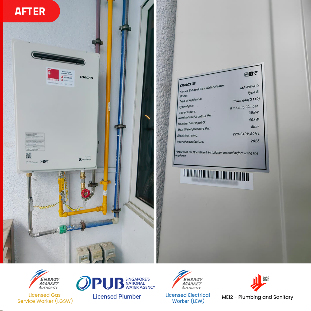after macro ma-20wod- gas heater installed at the greenwich seletar