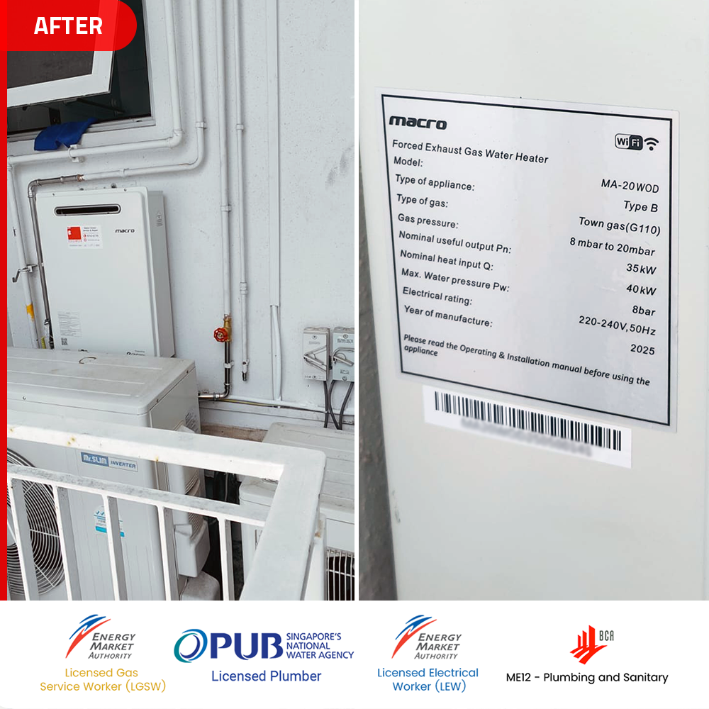 after Macro MA-20WOD gas heater installed telok kurau - the lucent