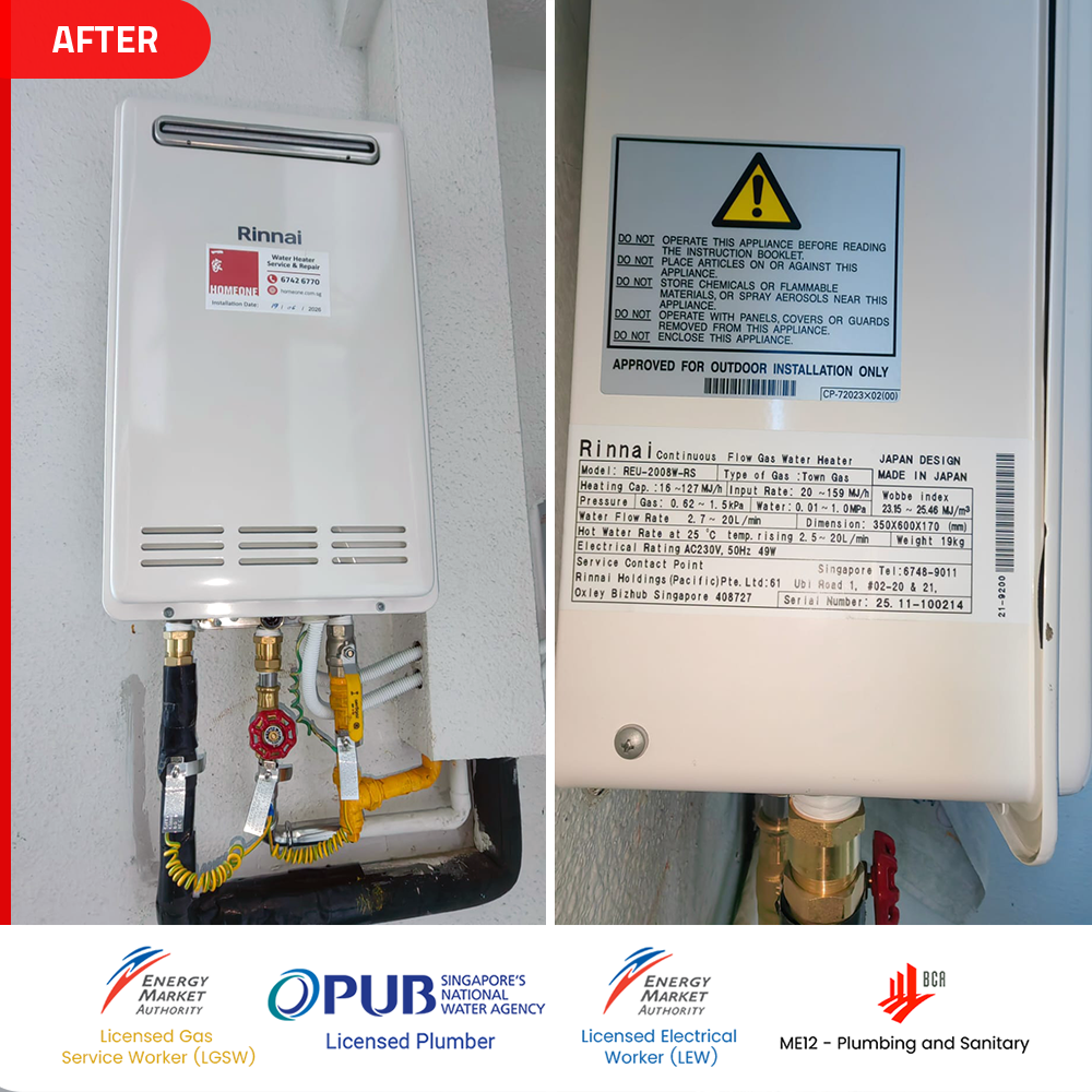 Gas Heater Installation and Replacement in Bishan 13 after rinnai reu 2008w-rs gas heater installed at bishan point condo