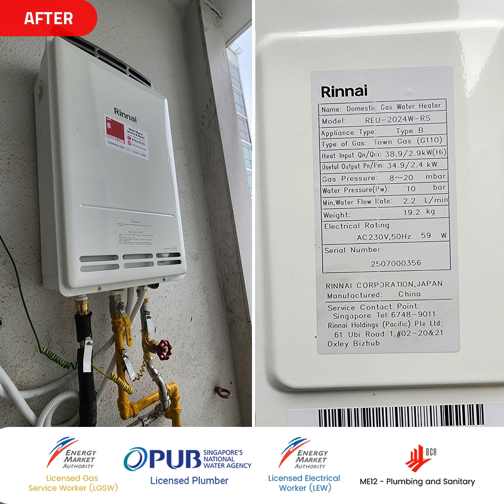 Gas Heater Installation and Replacement in Bukit Batok 14 after-rinnai-reu-2024w-rs-gas-heater-installed-bukit-batok-hillview-regency
