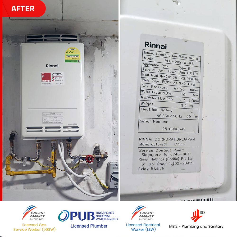 after rinnai reu 2024w rs gas heater installed bukit batok park natura condo