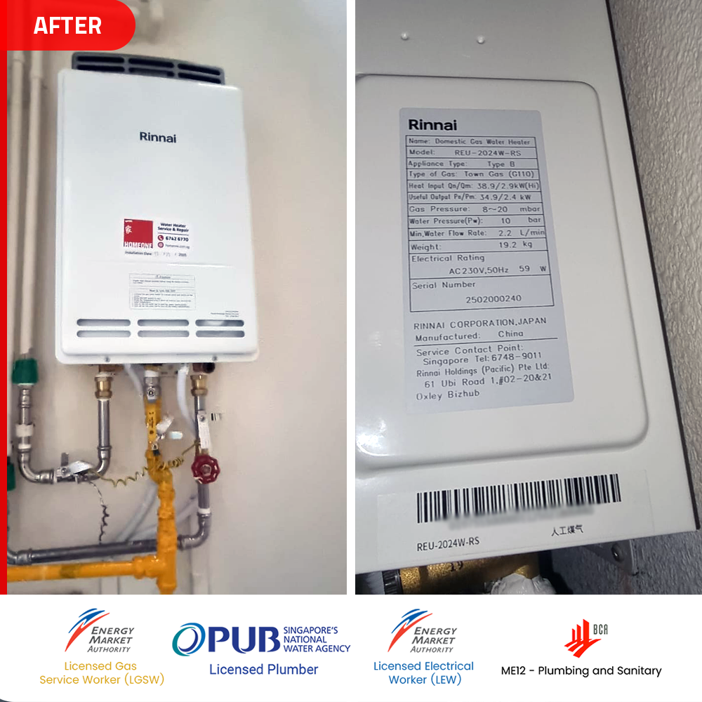 after Rinnai REU-2024W-RS gas heater replacement at telok kurau - the amery