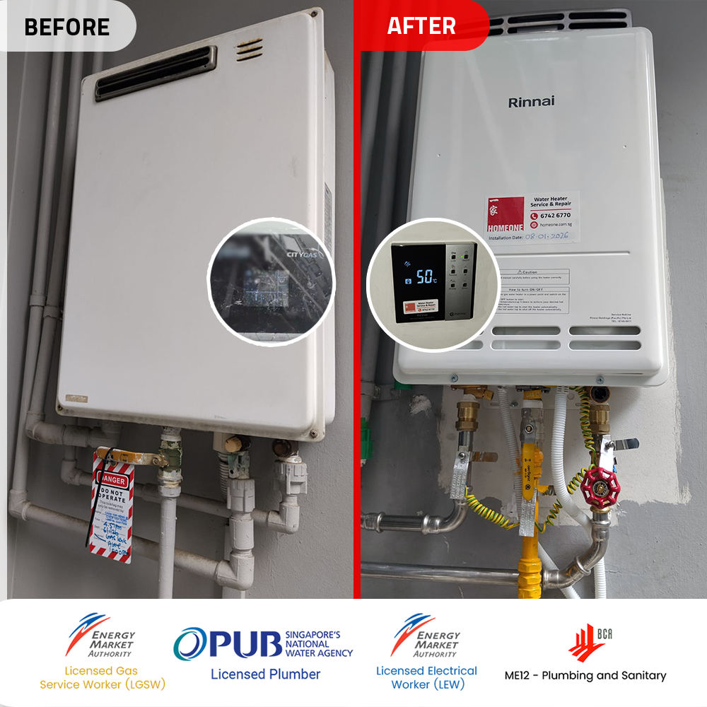 before after city gas heater replacement at bedok waterfront key