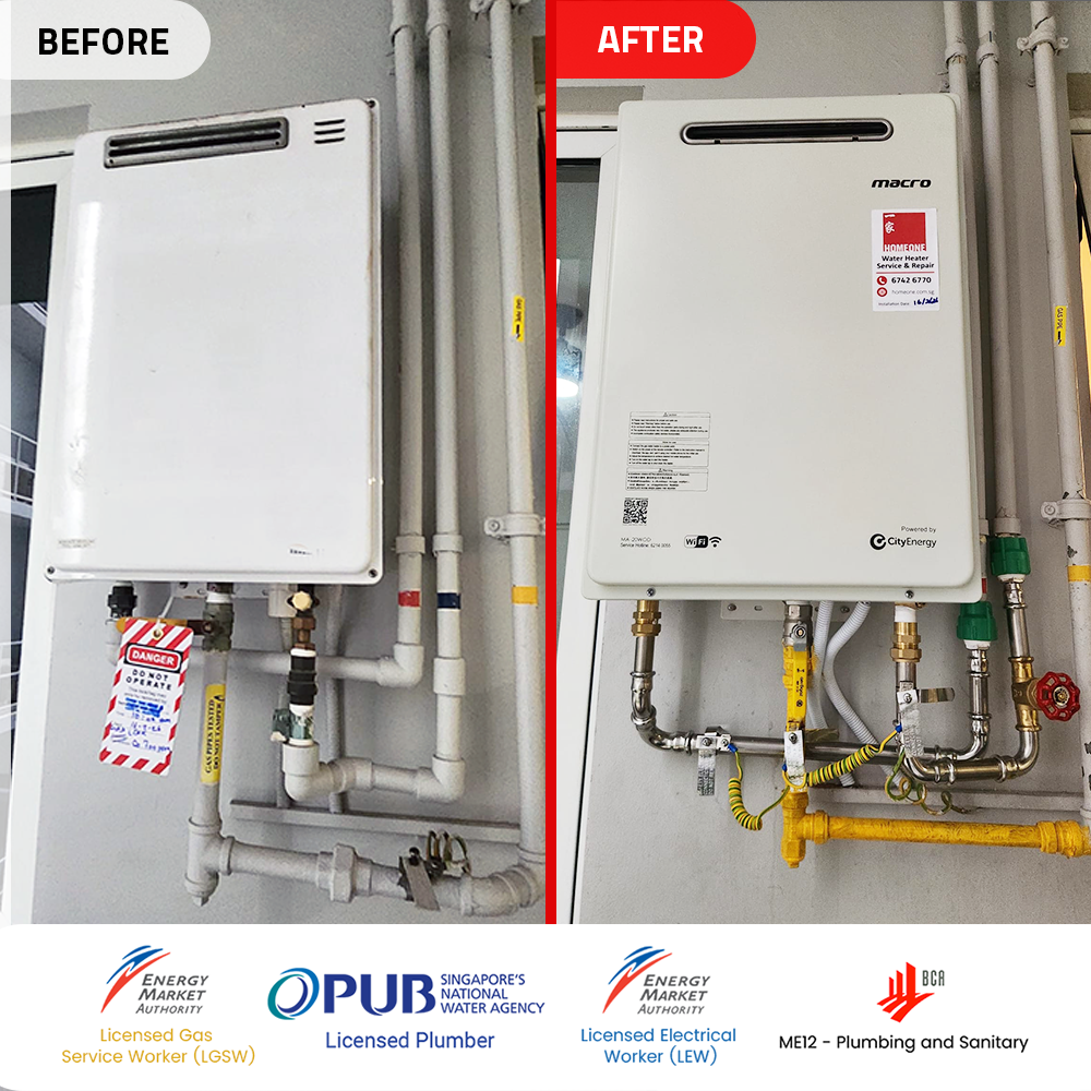 before after - city gas heater replacement at woodlands