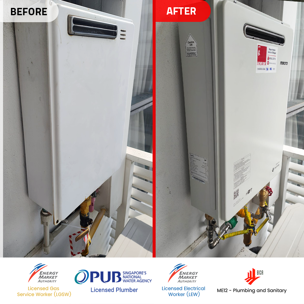 before after gas heater powered by city gas replacement at east coast - the shore