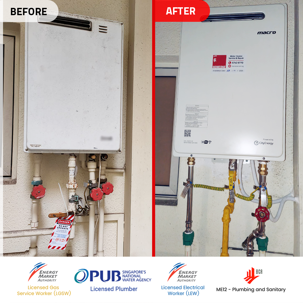 before after gas heater powered by city gas replacement at east coast - the sound