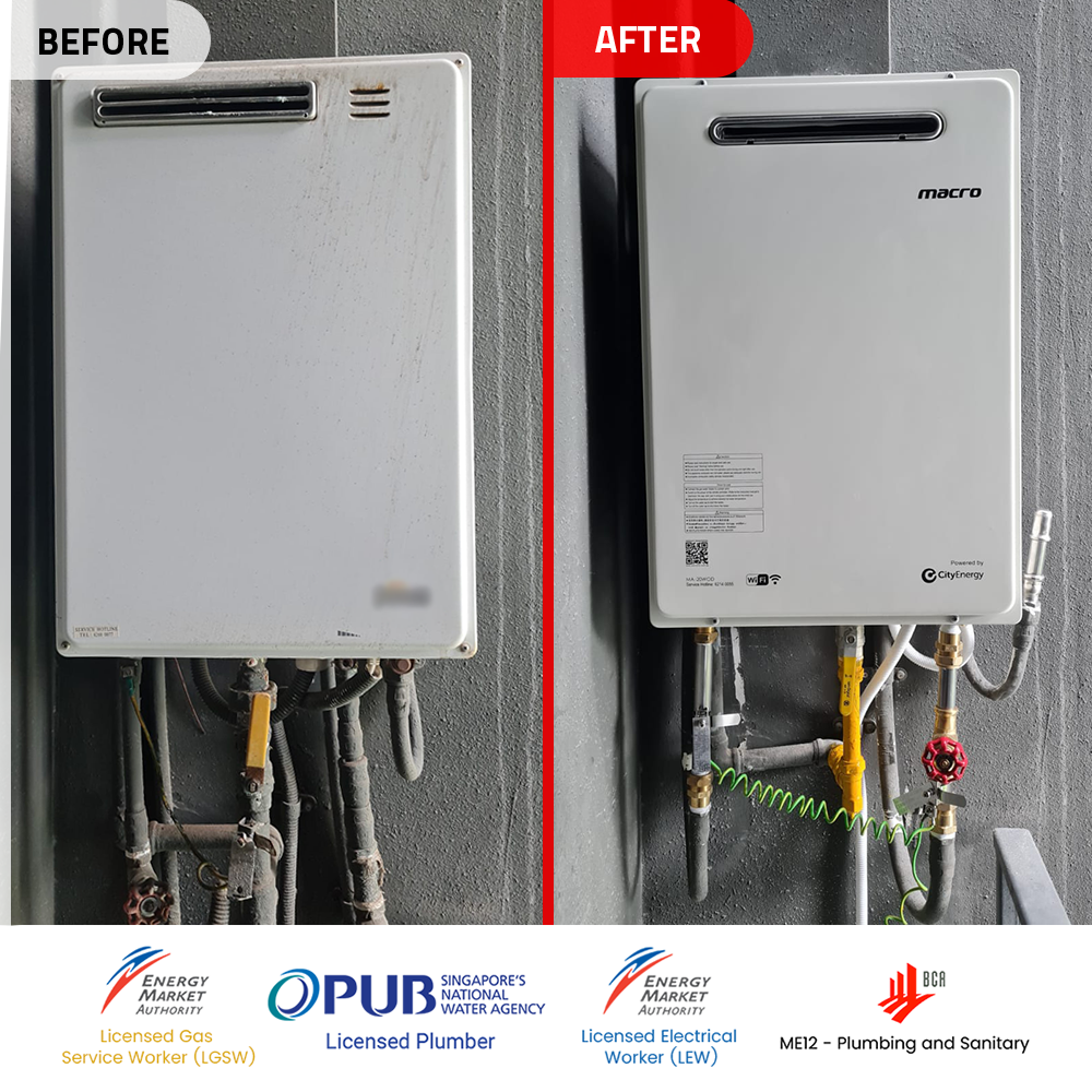 Before after gas heater powered by city gas replacement alex residences yishun