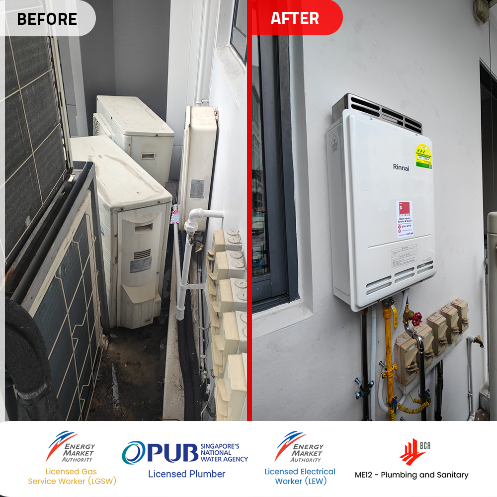 before after gas heater powered by citygas replacement - emerald garden outram