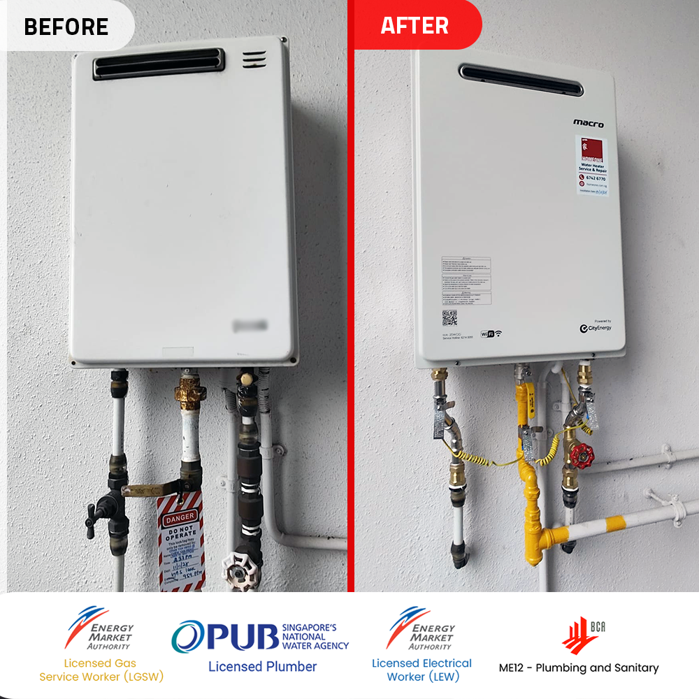 Gas Heater Installation and Replacement in Clementi 4 before after gas heater powered by citygas replacement hundred trees west coast drive