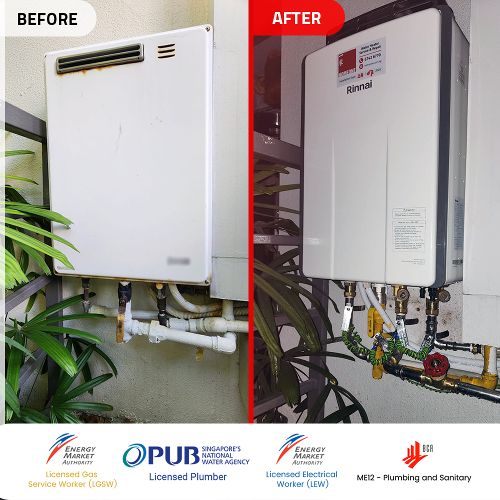 Gas Heater Installation and Replacement in Changi 8 before after gas heater powered by city gas replacement parc olympia - changi