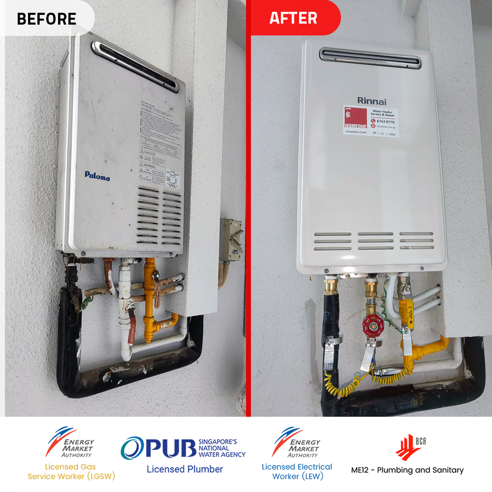 Gas Heater Installation and Replacement in Bishan 12 before after gas heater replacement at bishan point condo
