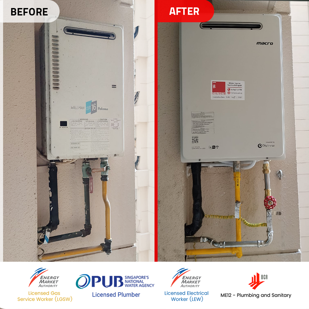 Gas Heater Installation and Replacement in Bishan 8 before after gas heater replacement at bishan - the gardens