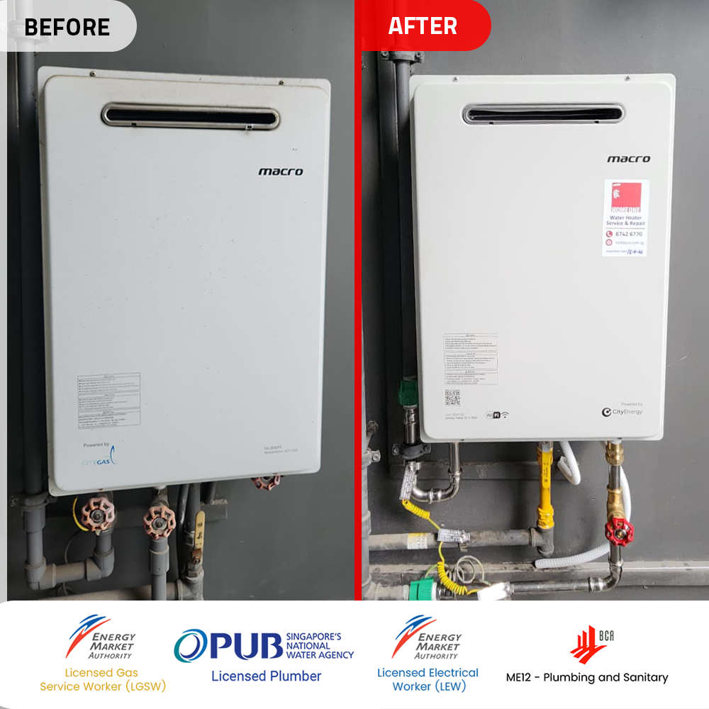before after macro gas heater replacement at symphony suites yishun